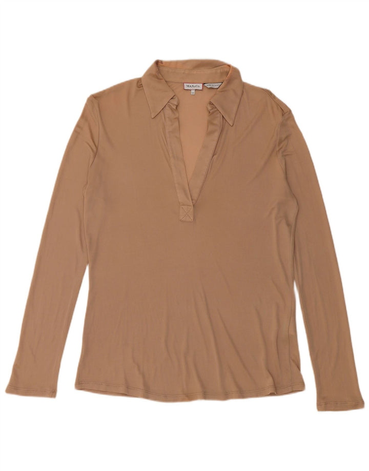 Camisa polo feminina de manga comprida Max & Co. Reino Unido 12 médio bege