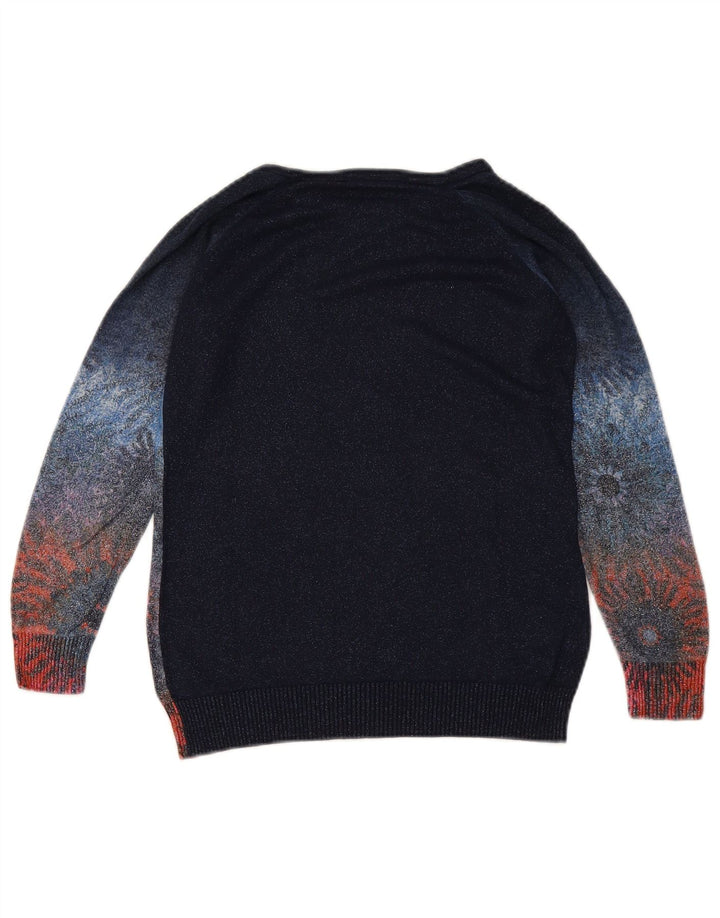 Suéter feminino DESIGUAL com gola canoa Reino Unido 10 pequeno azul marinho floral