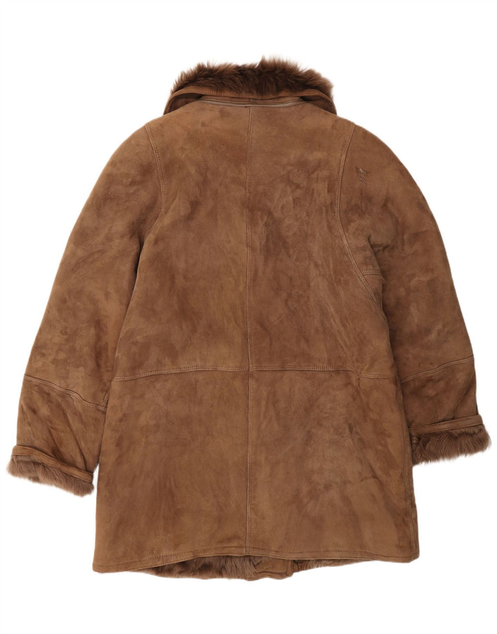 Jaqueta feminina vintage de shearling IT 46 grande marrom clássico