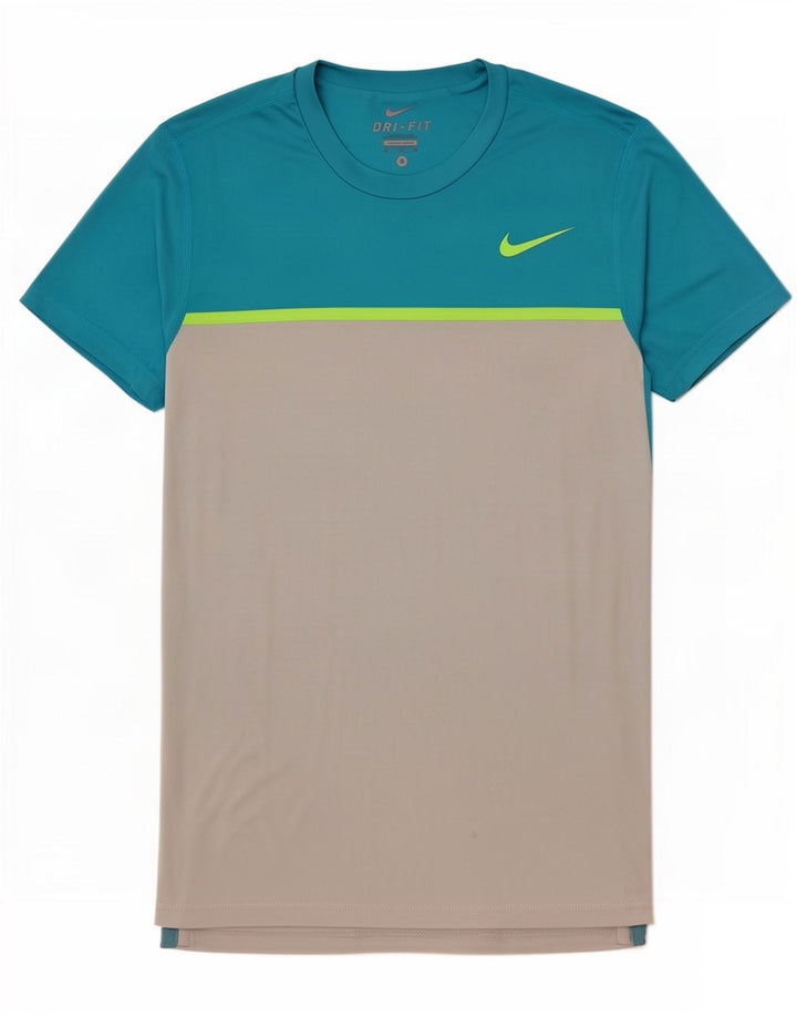 Camiseta masculina Nike Dri Fit Top pequeno azul colorblock poliéster
