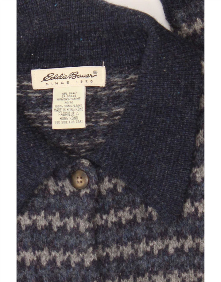 Suéter cardigã feminino Eddie Bauer Reino Unido 14 lã houndstooth azul marinho médio