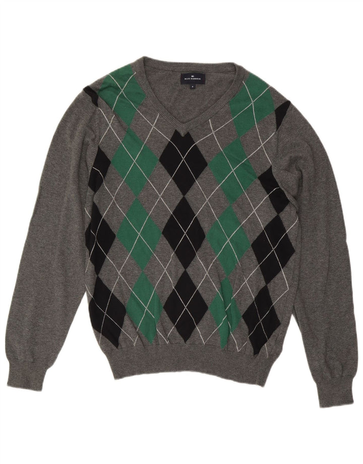 Suéter masculino Marks & Spencer Blue Harbor com decote em V cinza médio