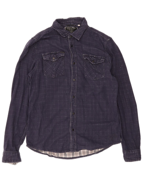 Camisa masculina Guess tamanho 36 pequeno algodão xadrez azul marinho