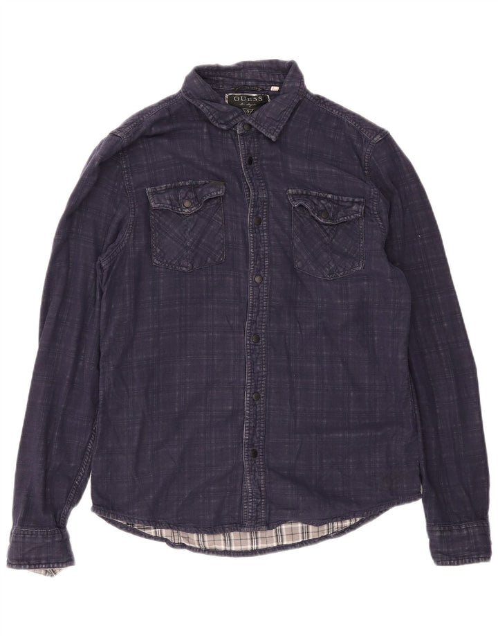 Camisa masculina Guess tamanho 36 pequeno algodão xadrez azul marinho