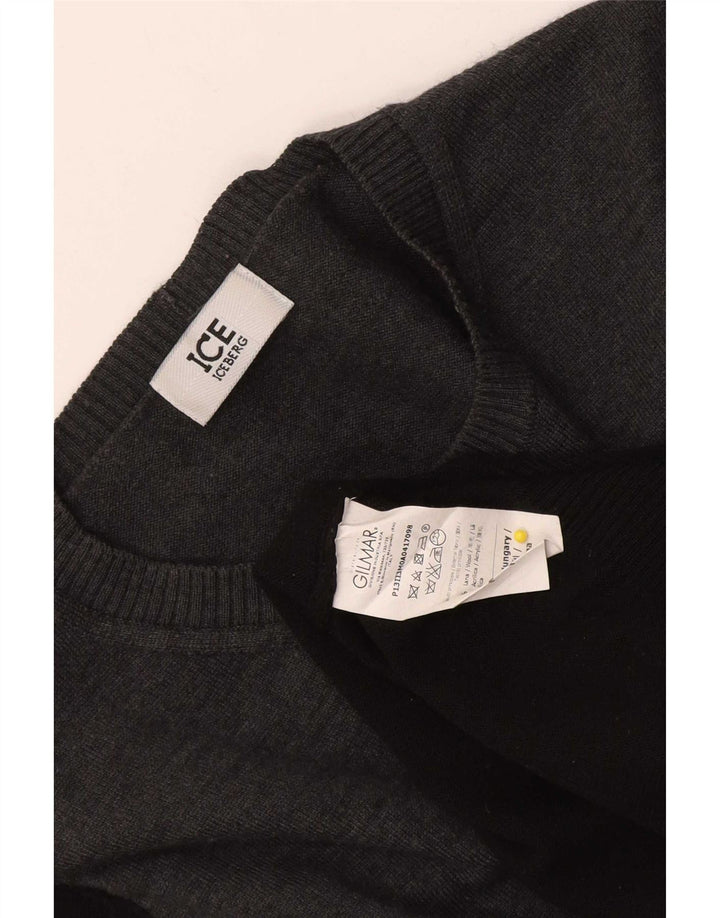 Suéter masculino Iceberg com gola redonda, lã colorblock médio preto