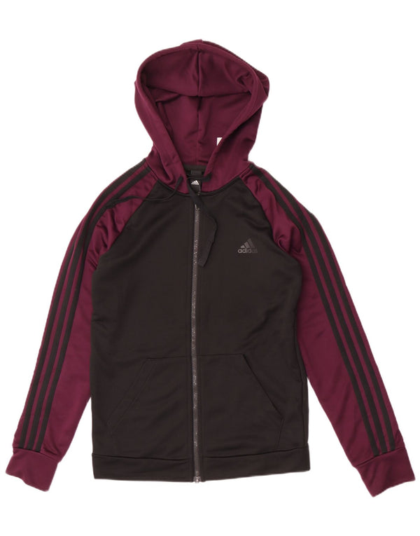 Suéter adidas feminino com capuz e zíper UK 12/14 médio preto colorblock