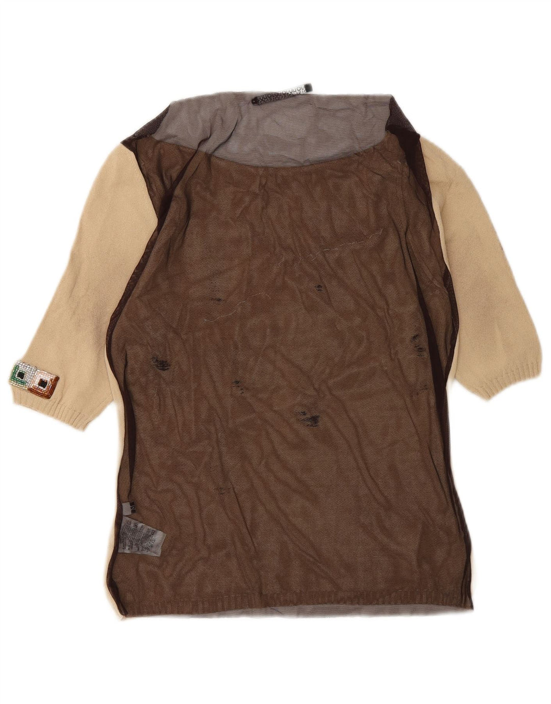 Blusa feminina Liu Jo transparente Reino Unido 12 bloco colorido bege médio