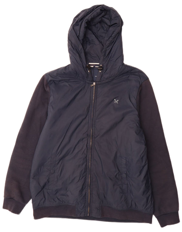 Jaqueta masculina acolchoada com capuz Crew Clothing UK 42 XL azul marinho Colourblock