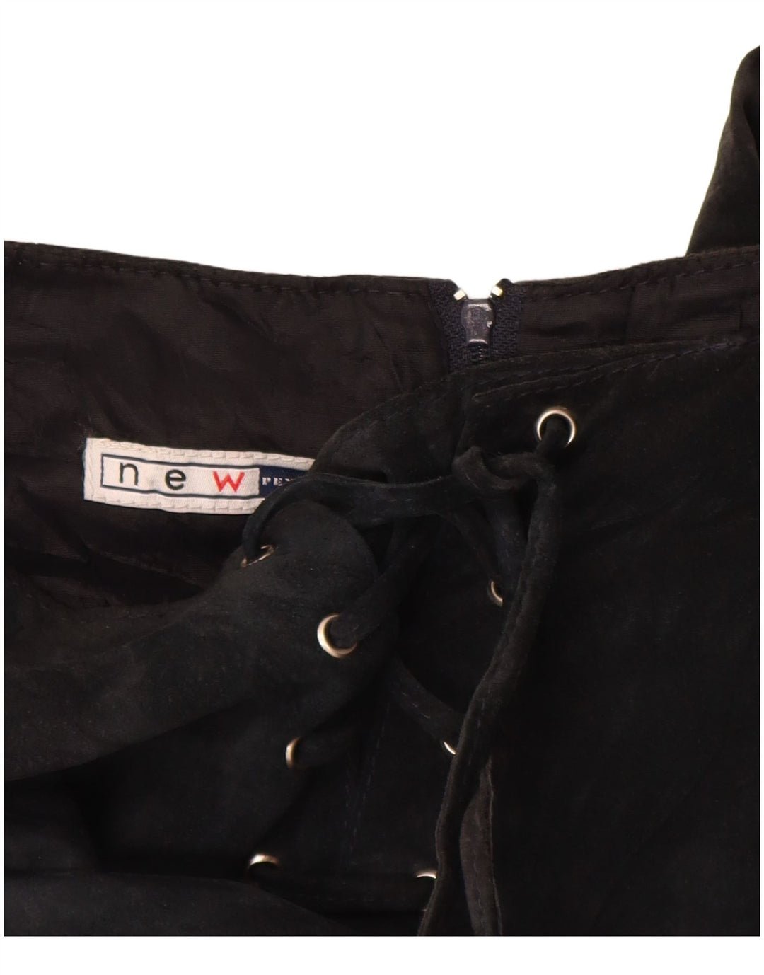 Saia maxi feminina de camurça VINTAGE Reino Unido 10 pequena W26 couro preto