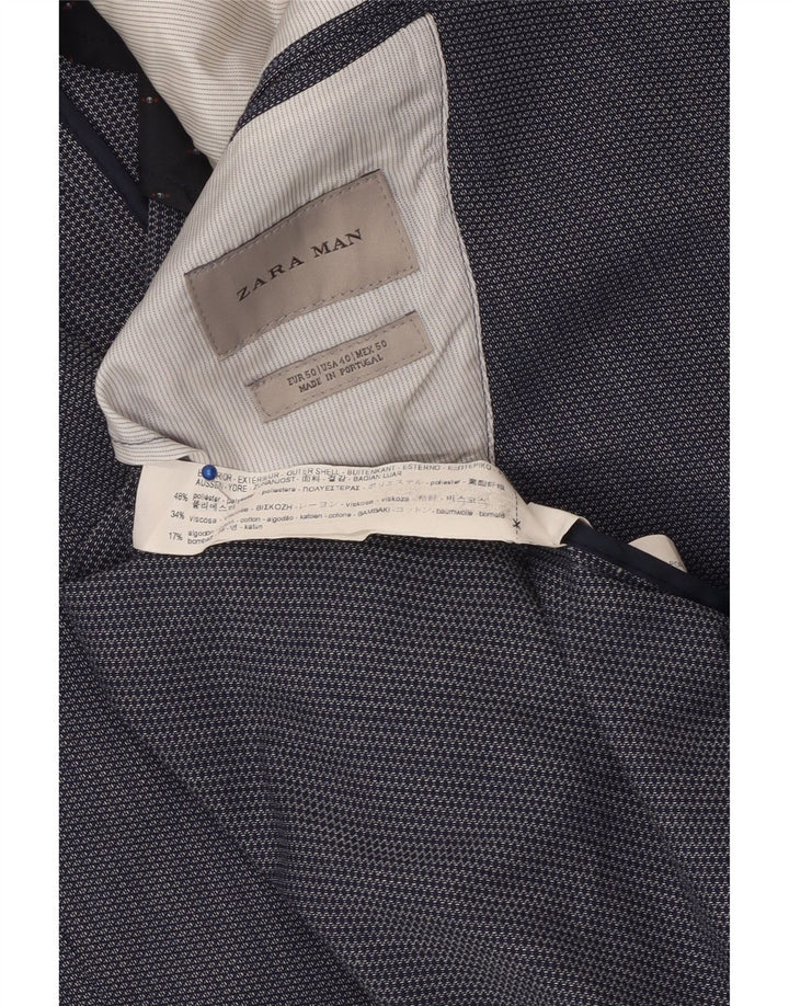 Jaqueta blazer masculina ZARA com 2 botões EU 50 poliéster azul marinho médio