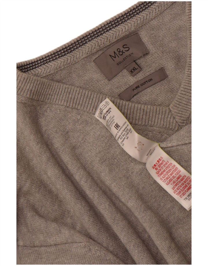 Suéter masculino Marks & Spencer com decote em V 2XL algodão cinza