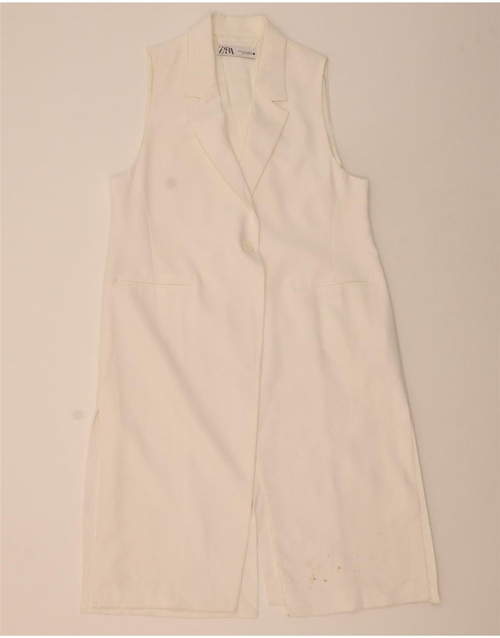 Sobretudo feminino sem mangas ZARA UK 20 2XL poliéster branco