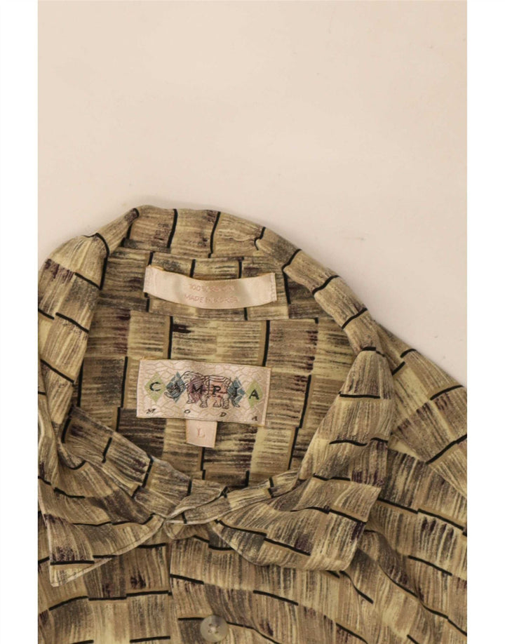 Camisa masculina vintage de manga curta grande rayon listrado bege
