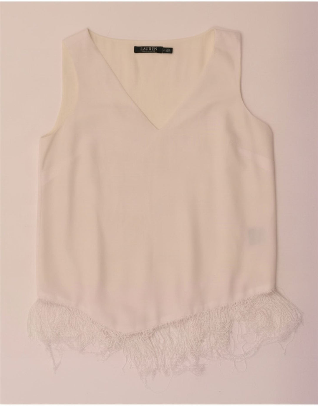 Blusa feminina sem mangas Ralph Lauren US 6 poliéster branco médio