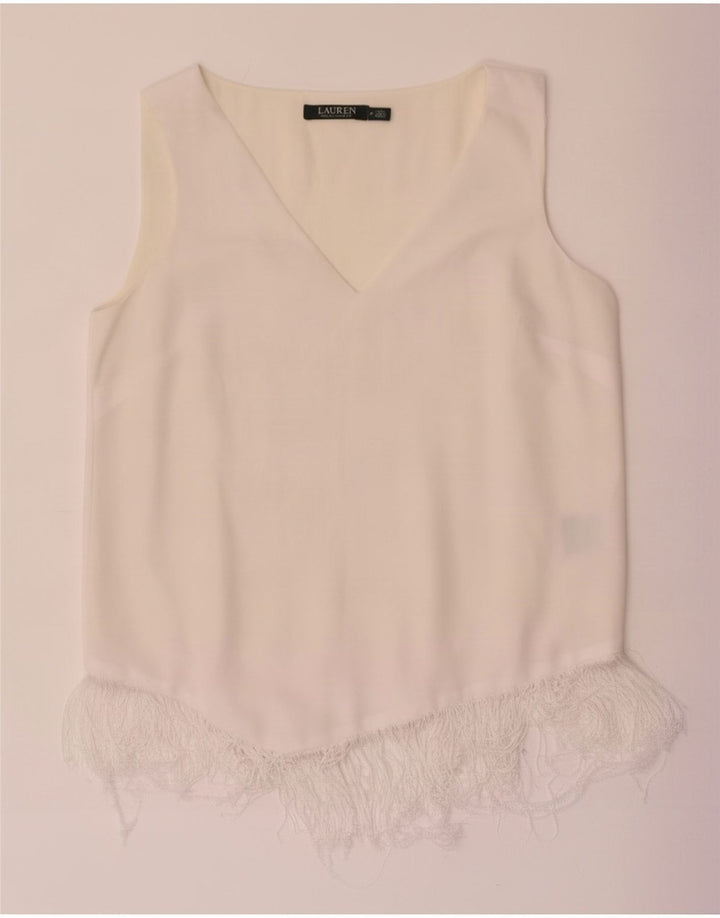 Blusa feminina sem mangas Ralph Lauren US 6 poliéster branco médio