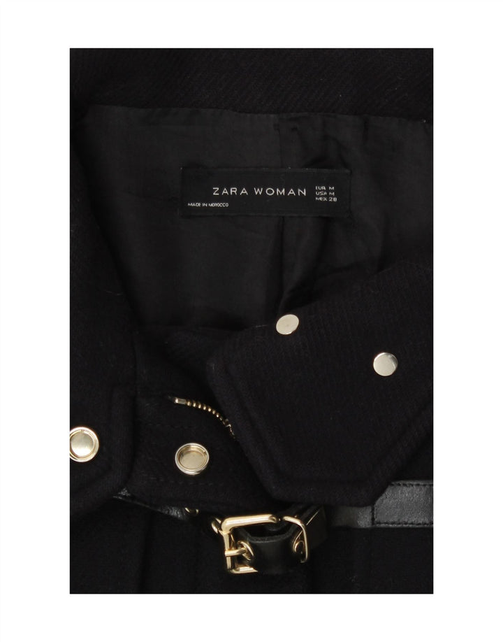 Casaco feminino Zara Pea Coat UK 14 lã azul marinho médio