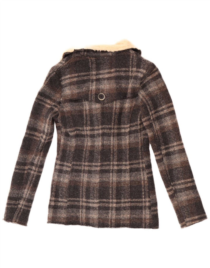 Casaco feminino vintage Pea IT 42 lã xadrez cinza médio