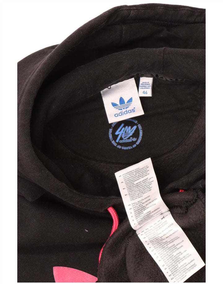 Adidas feminino gráfico moletom com capuz jumper IT 46 grande poliéster preto