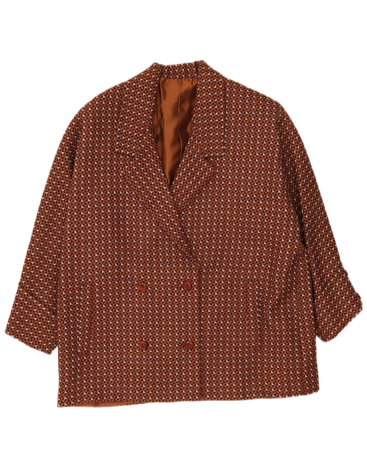 Jaqueta Blazer Oversized Feminina Vintage Reino Unido 20 2XL Marrom Geométrico