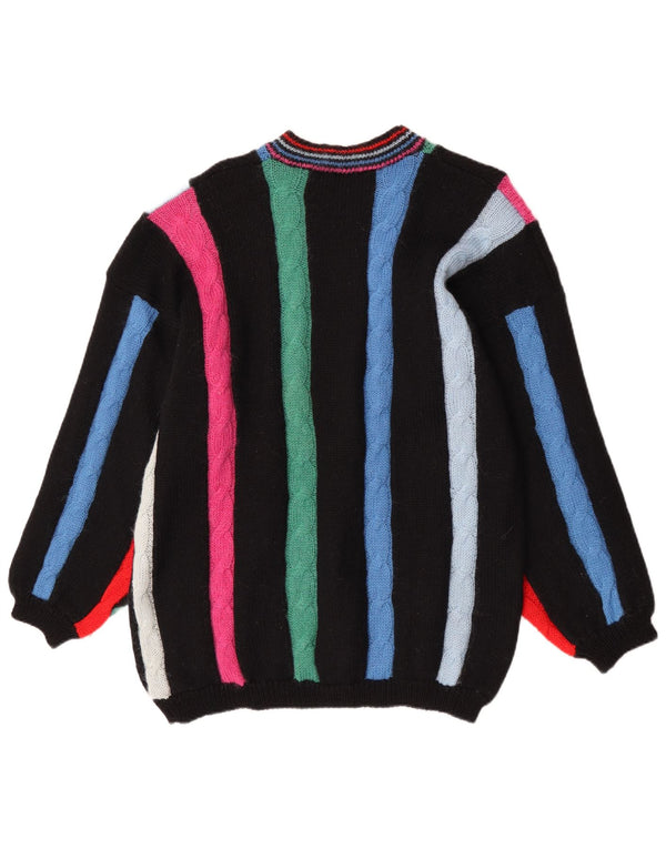 Suéter feminino vintage com gola redonda Reino Unido 16 grande multicolorido