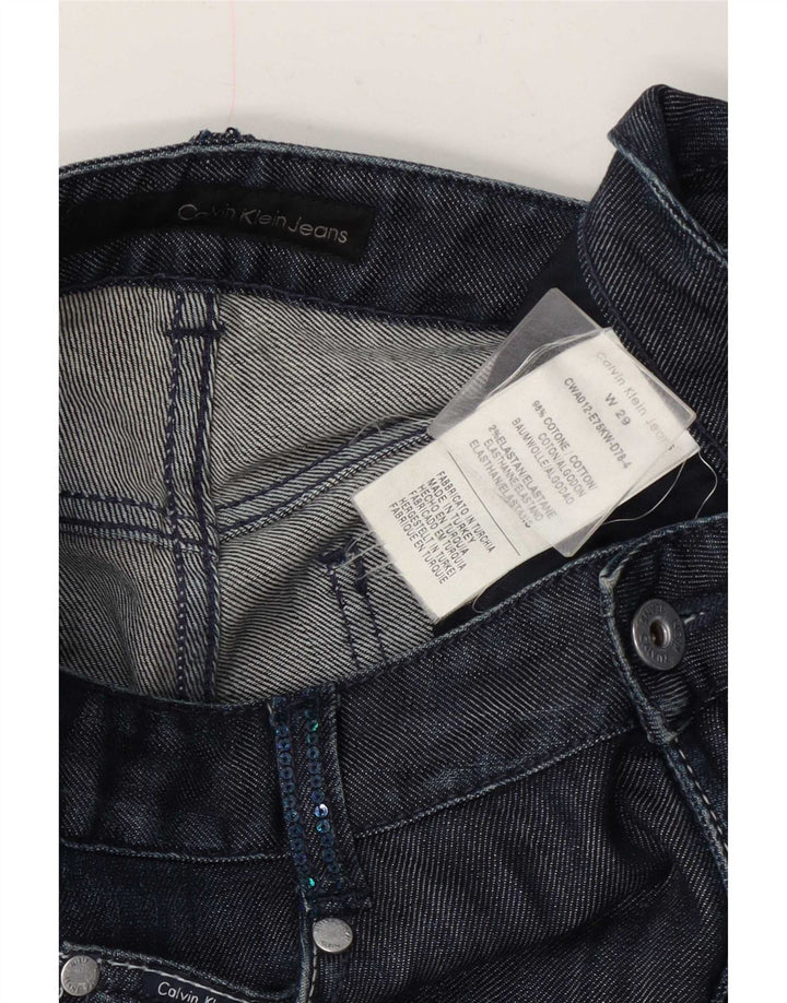 Calça jeans feminina Calvin Klein cortada W29 L24 algodão azul marinho