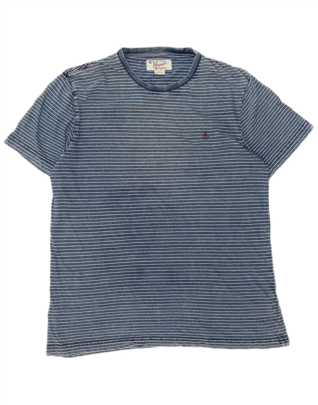 Camiseta masculina Penguin Top grande algodão listrado azul