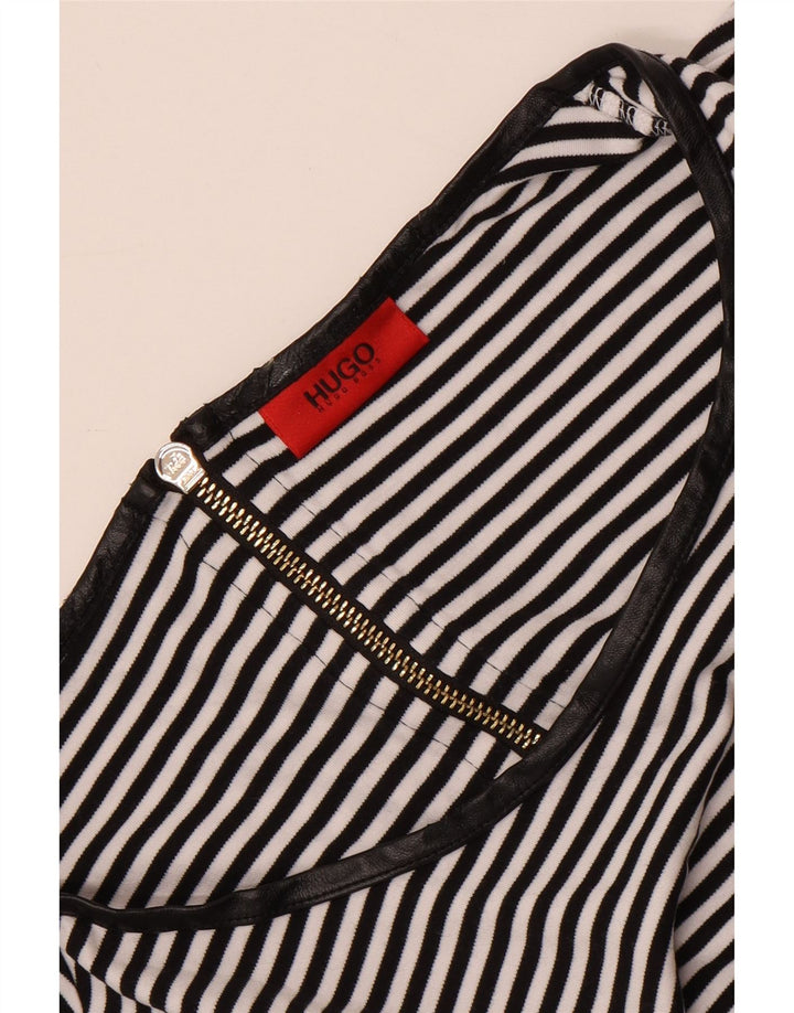 Hugo Boss Top feminino de manga comprida UK 12 listrado preto médio