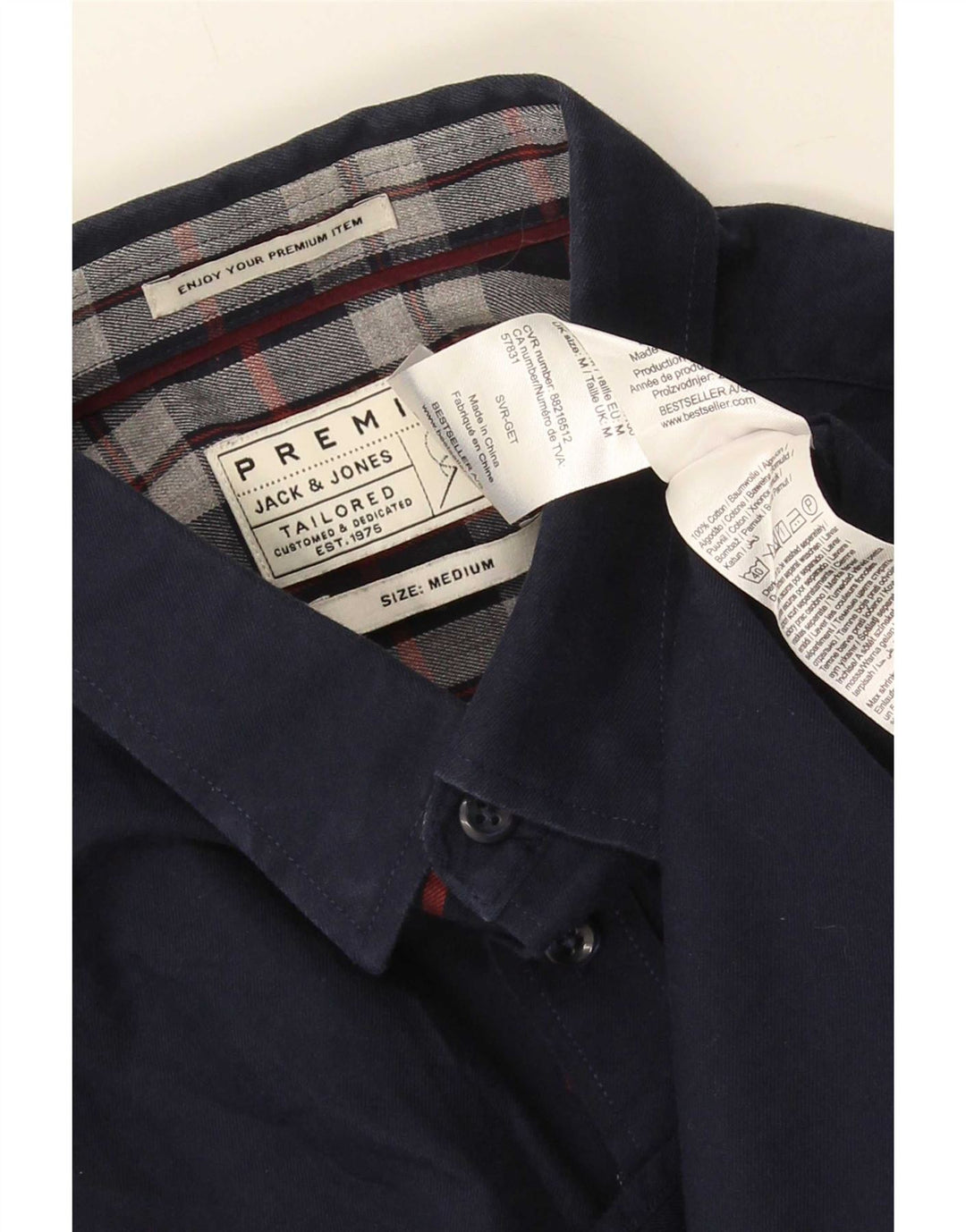 Camisa masculina sob medida Jack & Jones de algodão azul marinho médio