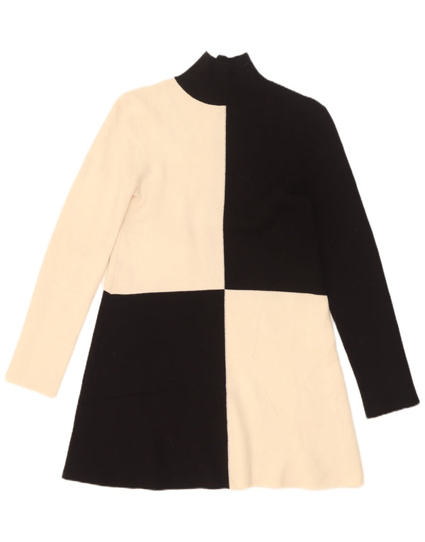 Zara vestido feminino de manga comprida, Reino Unido 8, pequeno, preto, colorblock, viscose