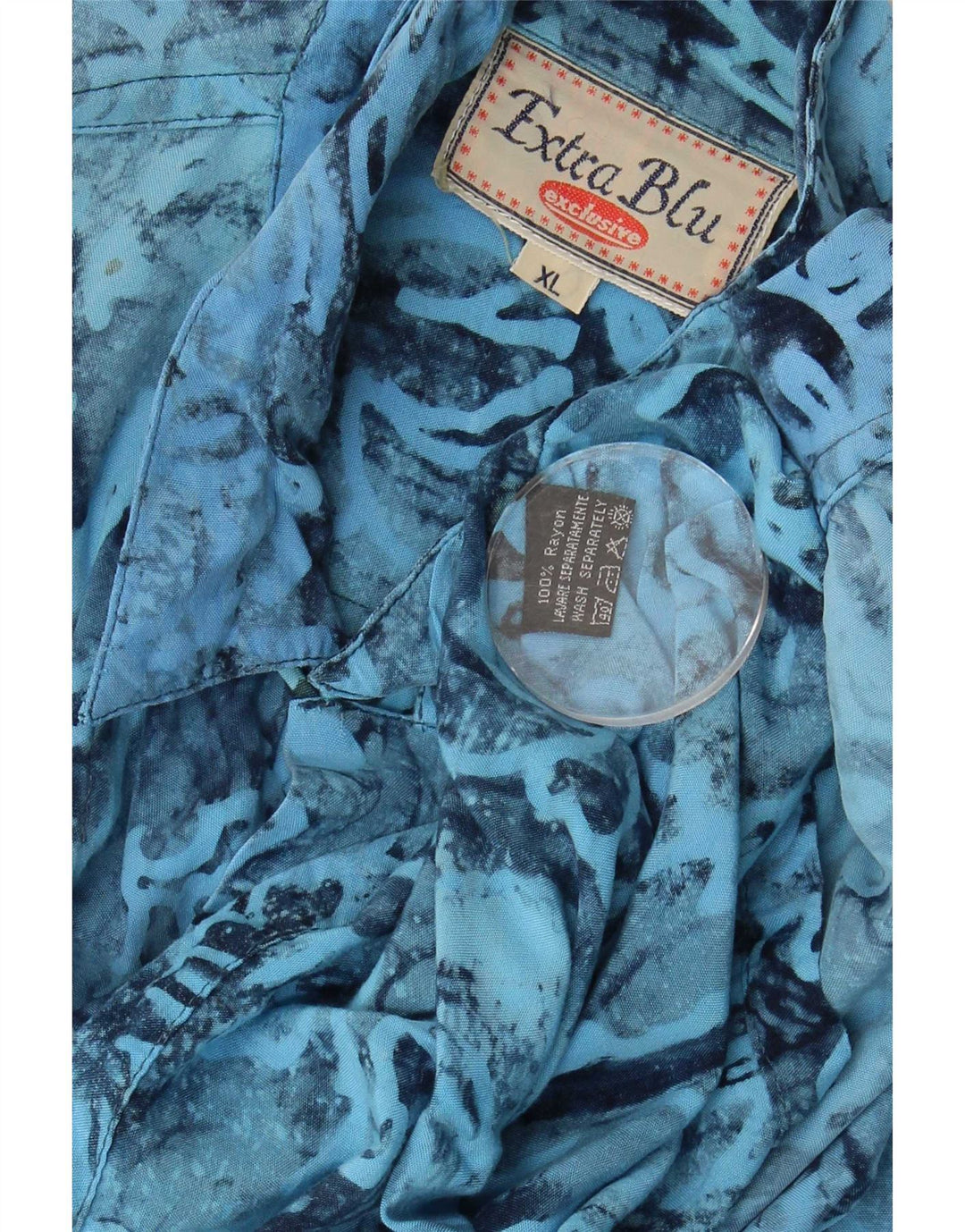 Camisa masculina vintage abstrata de manga curta XL azul rayon