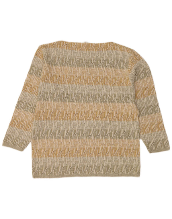 Suéter feminino vintage com gola canoa, Reino Unido 14, grande, bege, geométrico, acrílico