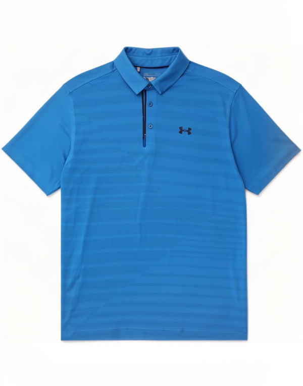 Camisa polo masculina Under Armour Heat Gear grande poliéster listrado azul