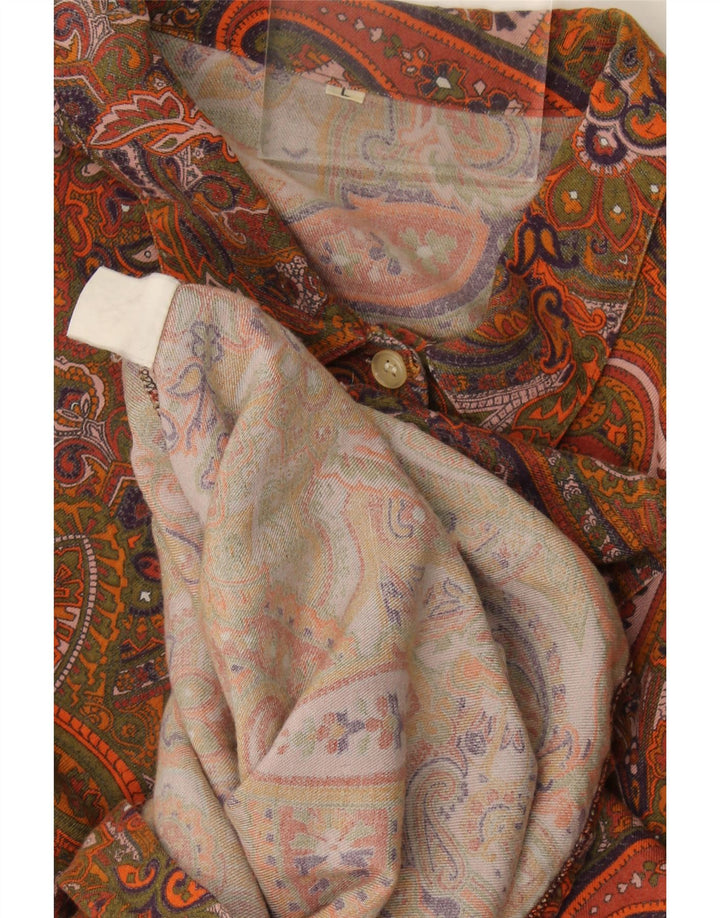 Camisa feminina vintage UK 16 grande paisley multicolorida