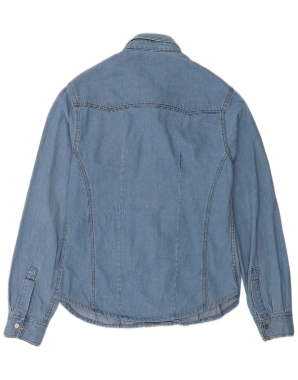 Camisa jeans feminina vintage Reino Unido 14 grande azul