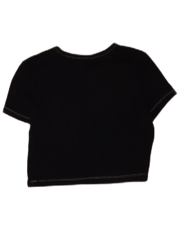 Zara Camiseta Feminina Crop Top UK 14 Grande Azul Marinho