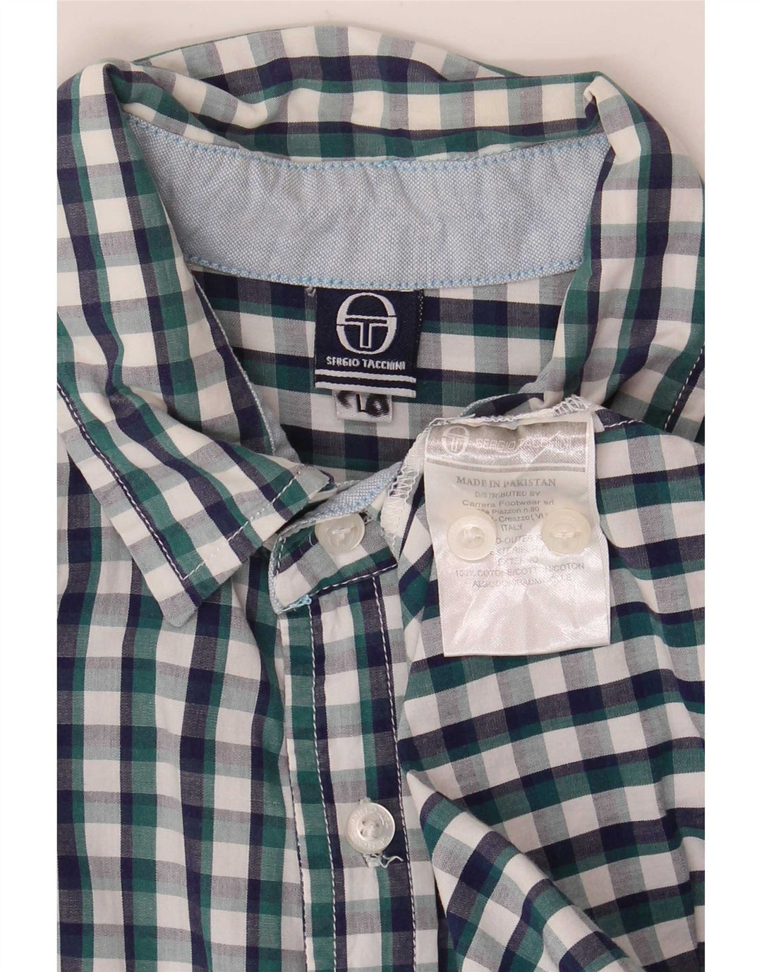 Camisa masculina de manga curta Sergio Tacchini grande algodão guingão azul