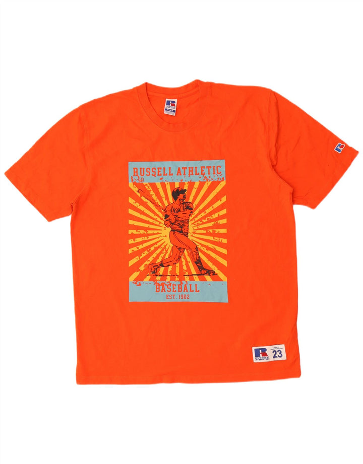 Russell Athletic Camiseta masculina gráfica Top médio algodão laranja