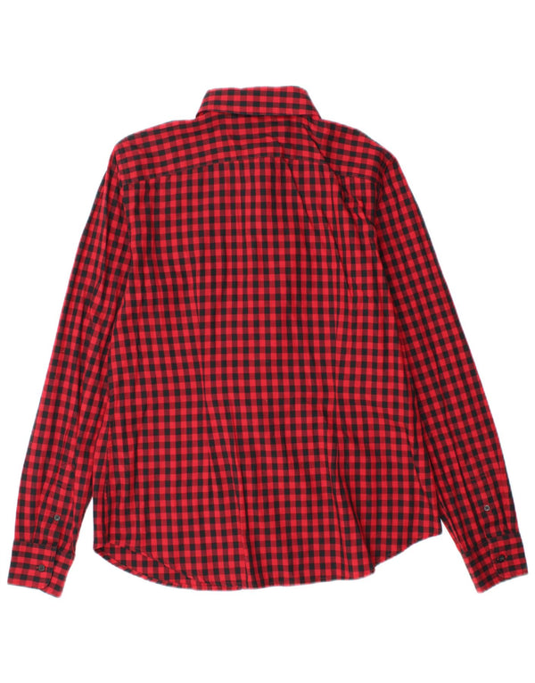 Camisa feminina Ralph Lauren Reino Unido 14 algodão guingão vermelho médio