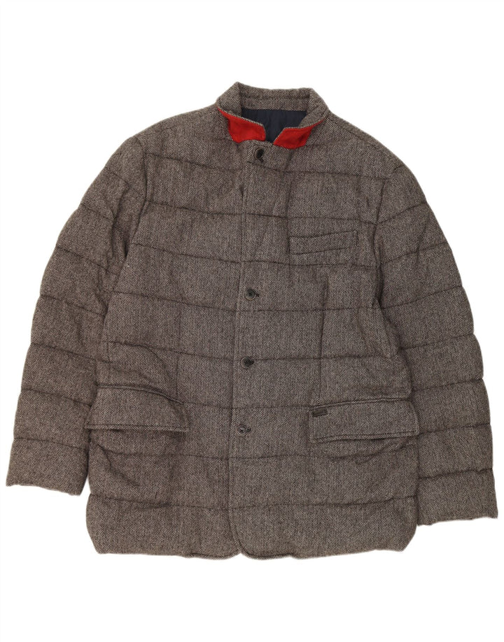 Jaqueta acolchoada masculina Tommy Hilfiger UK 44 2XL lã espinha de peixe cinza