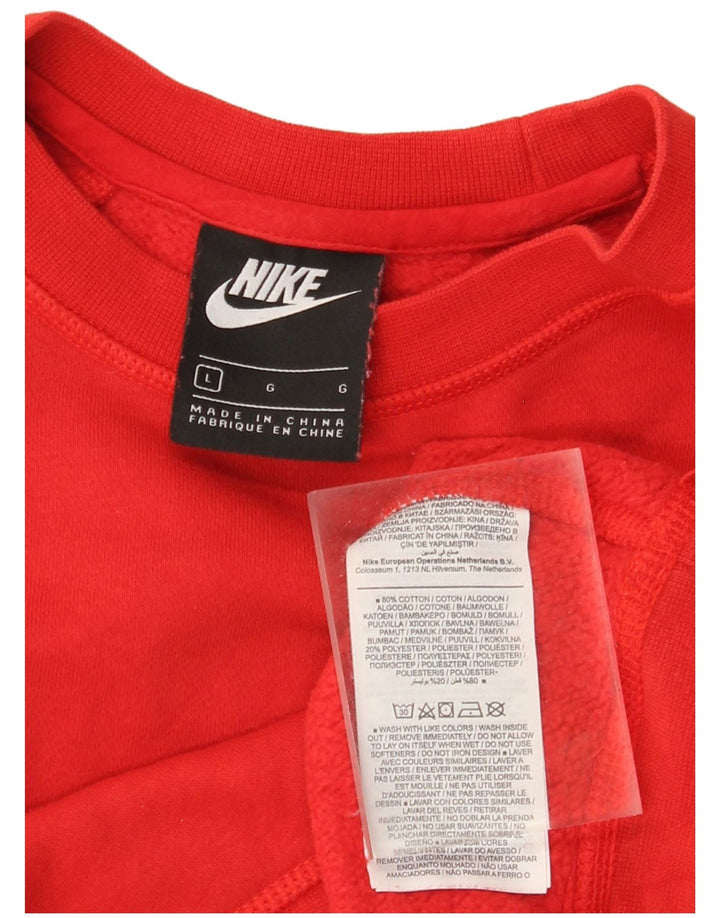 NIKE Womens Oversized Crop Graphic Moletom Jumper UK 16 Grande Vermelho