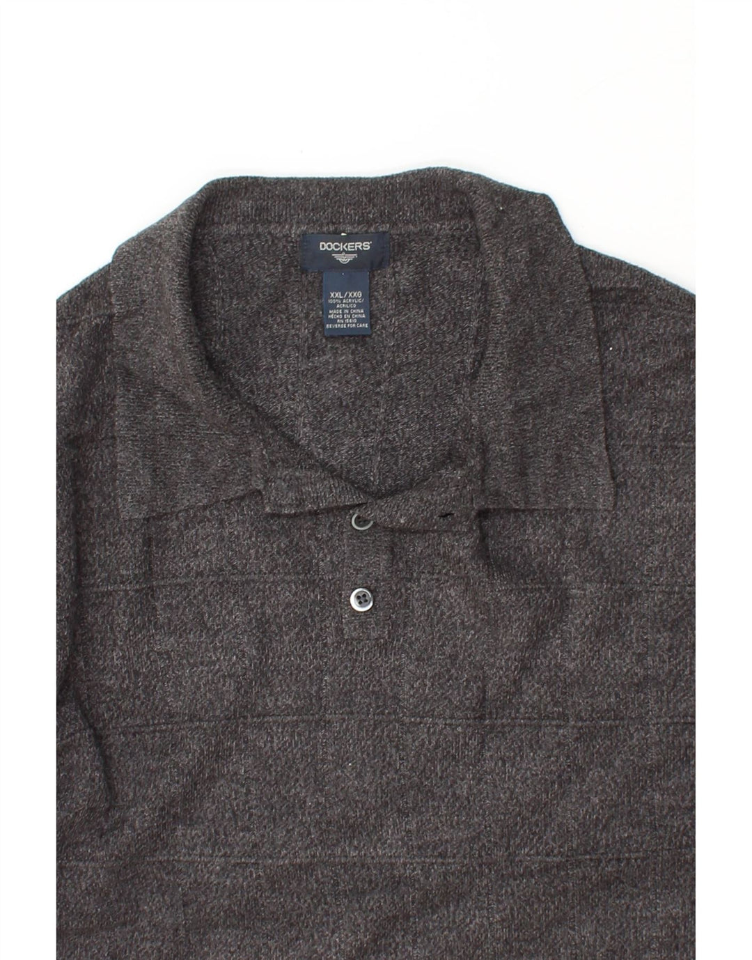 DOCKERS Mens Polo Neck Jumper Sweater 2XL Grey Acrylic Vintage Dockers and Second-Hand Dockers from Messina Hembry 