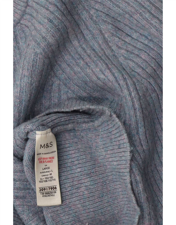 Suéter feminino Marks & Spencer com gola tartaruga Reino Unido 14 grande azul manchado
