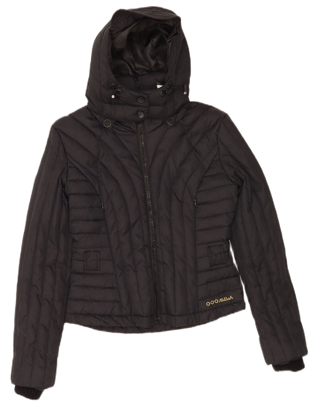 Jaqueta feminina acolchoada com capuz Killah UK 14 nylon preto médio