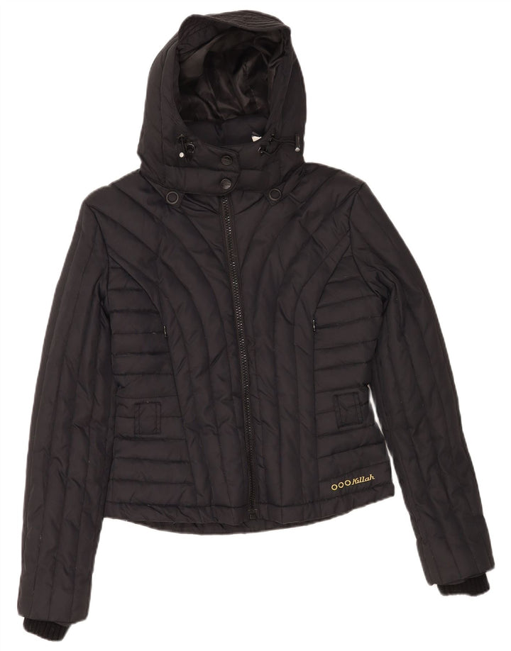 Jaqueta feminina acolchoada com capuz Killah UK 14 nylon preto médio