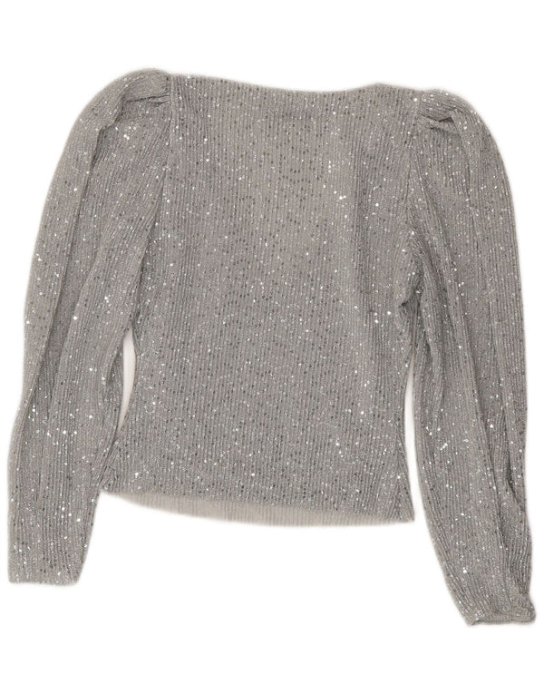 Zara Womens Crop Top Manga Longa Reino Unido 10 Pequeno Prata