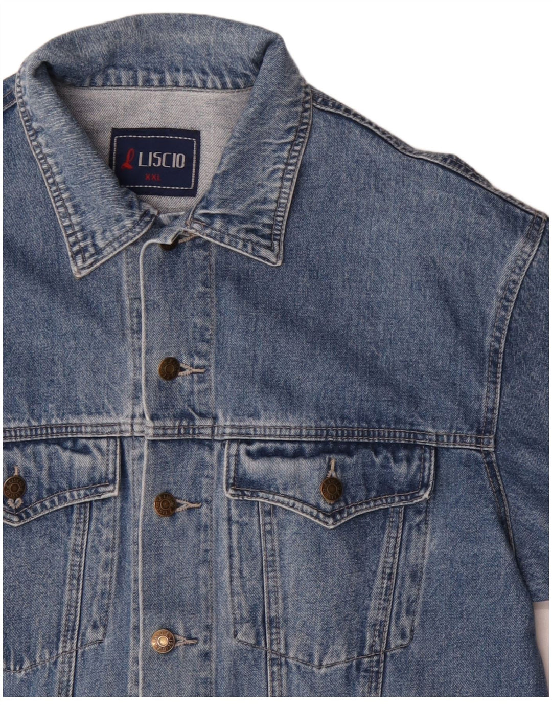 Jaqueta jeans masculina vintage UK 44 2XL algodão azul