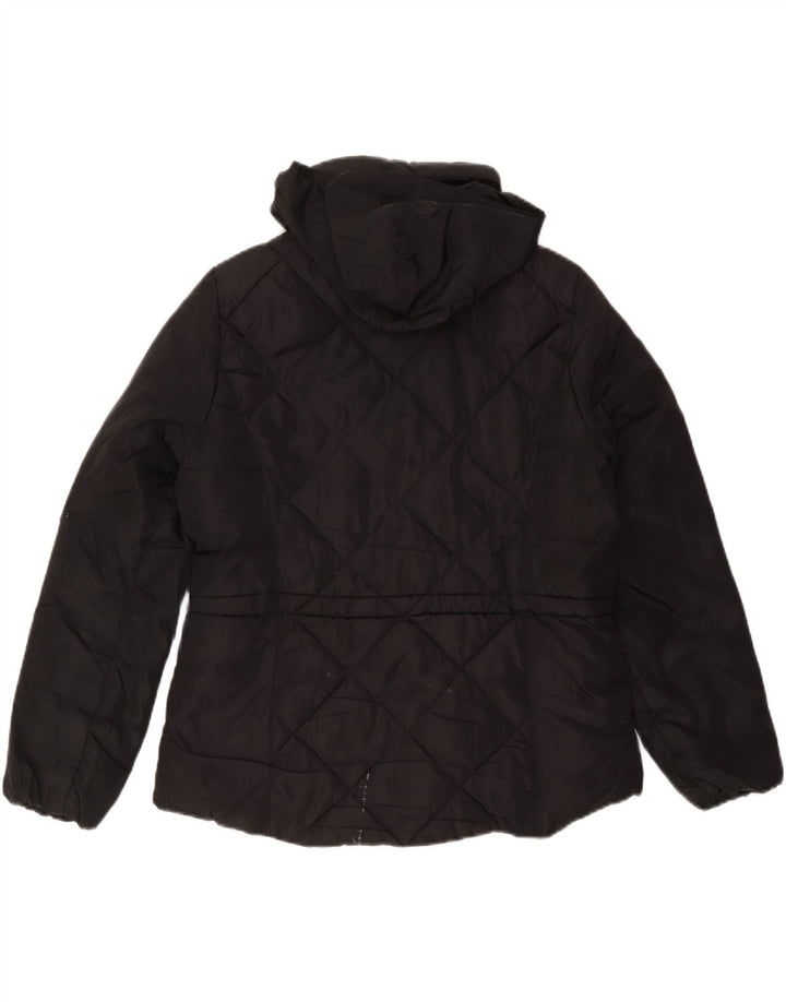 Jaqueta feminina acolchoada com capuz Marks & Spencer Reino Unido 14 poliéster preto médio