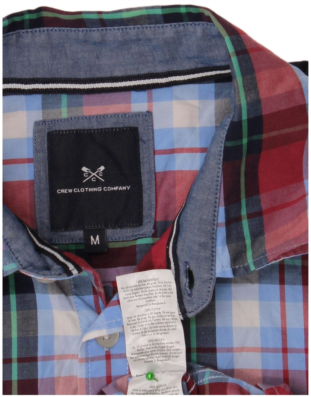 CREW CLOTHING Camisa masculina de manga curta de algodão xadrez azul médio
