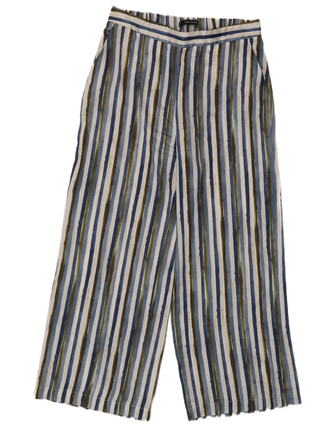 Calça feminina Zara cortada média W28 L25 poliéster listrado multicolorido