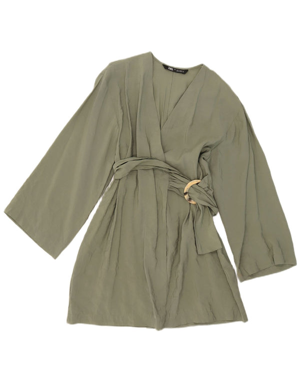 Vestido feminino Zara UK 10 pequeno modal cáqui
